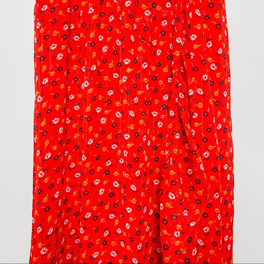 MADEWELL Ruffle-Strap Wrap Dress in Metallic-Striped Prairie Posies red - Picture 13 of 13